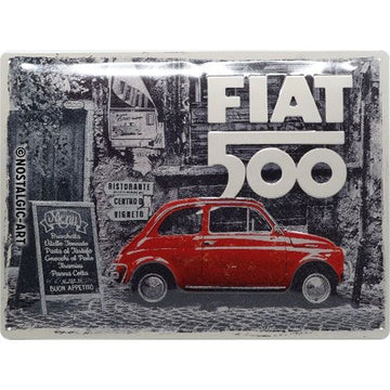 Large Sign: Fiat 500 Red Car